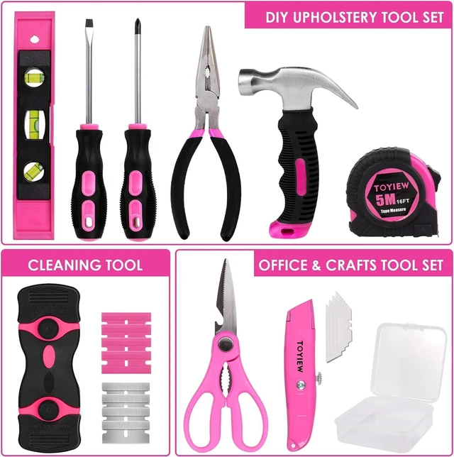 Alt view image 2 of 7 - TOYIEW 33Pcs Pink Staple Gun Tool Set, 3 in 1 Upholstery Staple Gun for Wood Heavy Duty and 900 Staples, Perfect for DIY Decoration, Crafts, Carpentry, Arts, Pink Tool Kit for Women