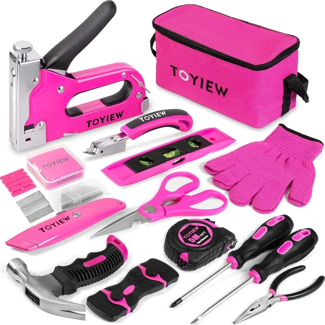 Main image of TOYIEW 33Pcs Pink Staple Gun Tool Set, 3 in 1 Upholstery Staple Gun for Wood Heavy Duty and 900 Staples, Perfect for DIY Decoration, Crafts, Carpentry, Arts, Pink Tool Kit for Women