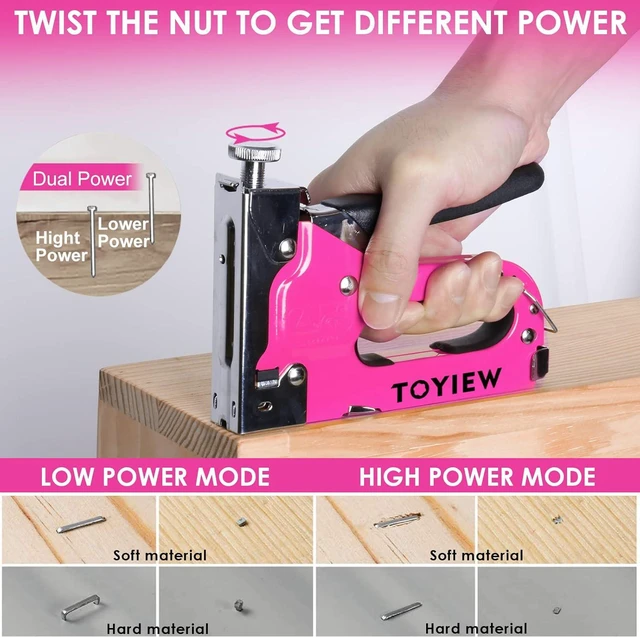 Alt view image 5 of 7 - TOYIEW 33Pcs Pink Staple Gun Tool Set, 3 in 1 Upholstery Staple Gun for Wood Heavy Duty and 900 Staples, Perfect for DIY Decoration, Crafts, Carpentry, Arts, Pink Tool Kit for Women