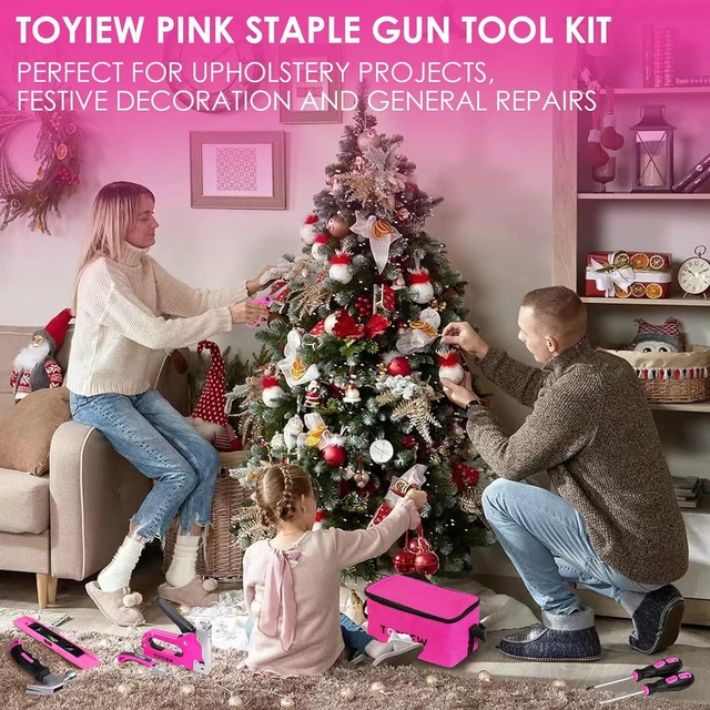 Alt view image 7 of 7 - TOYIEW 33Pcs Pink Staple Gun Tool Set, 3 in 1 Upholstery Staple Gun for Wood Heavy Duty and 900 Staples, Perfect for DIY Decoration, Crafts, Carpentry, Arts, Pink Tool Kit for Women