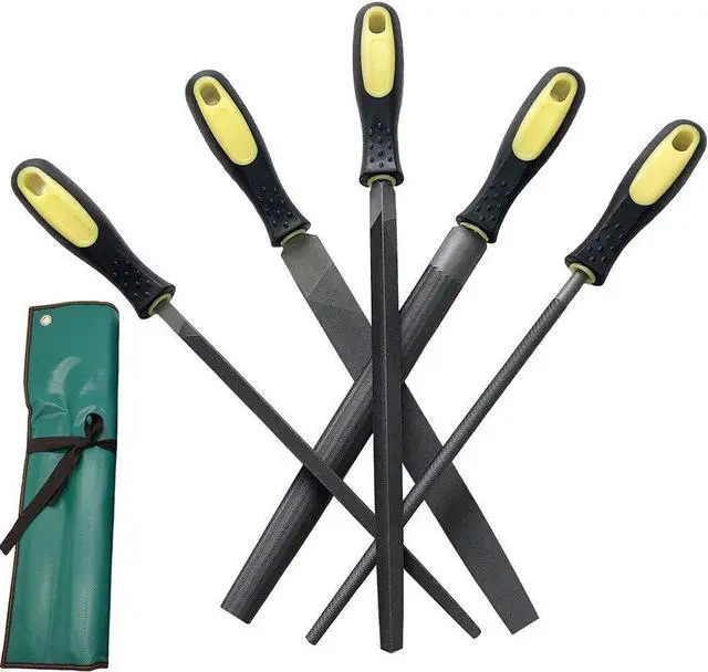 Main image of LK-WORLD 10 Inch Premium Grade High Carbon Hardened Steel File Set/Comfortable Rubber Hand Grip Handles/Best For Shaping Wood/Leather/Metal & Sharpening Tools(5 Pcs)(Steel file, 10''Steel file)
