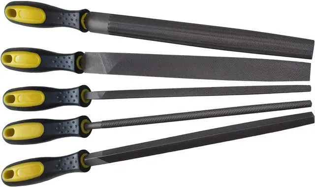 Alt view image 2 of 7 - LK-WORLD 10 Inch Premium Grade High Carbon Hardened Steel File Set/Comfortable Rubber Hand Grip Handles/Best For Shaping Wood/Leather/Metal & Sharpening Tools(5 Pcs)(Steel file, 10''Steel file)