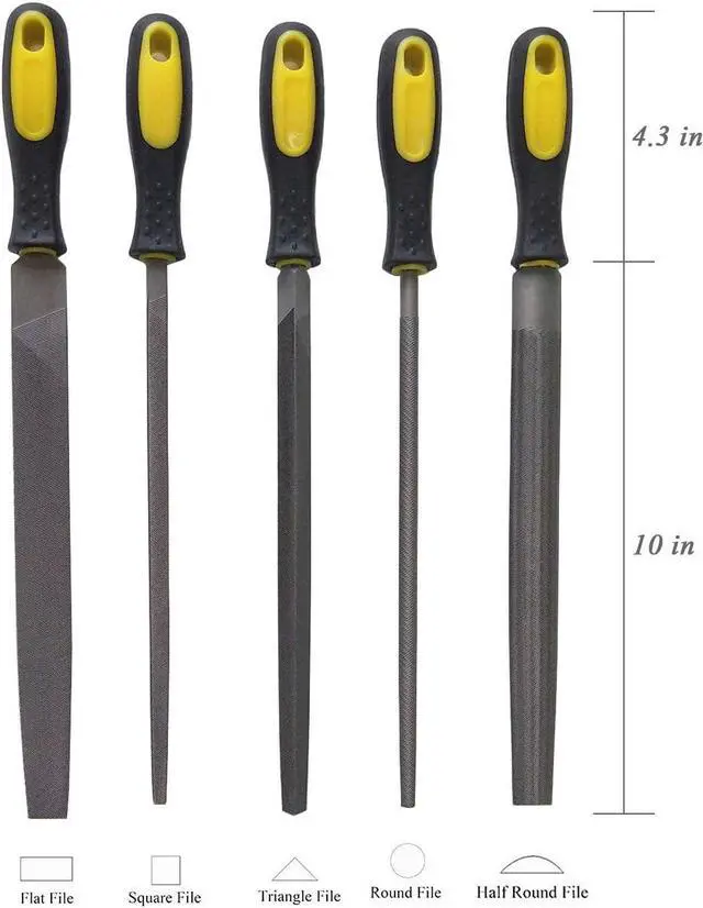 Alt view image 6 of 7 - LK-WORLD 10 Inch Premium Grade High Carbon Hardened Steel File Set/Comfortable Rubber Hand Grip Handles/Best For Shaping Wood/Leather/Metal & Sharpening Tools(5 Pcs)(Steel file, 10''Steel file)