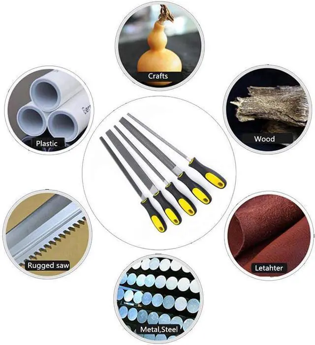Alt view image 7 of 7 - LK-WORLD 10 Inch Premium Grade High Carbon Hardened Steel File Set/Comfortable Rubber Hand Grip Handles/Best For Shaping Wood/Leather/Metal & Sharpening Tools(5 Pcs)(Steel file, 10''Steel file)
