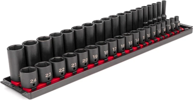 Main image of TEKTON 3/8 Inch Drive 6-Point Impact Socket Set with Rails, 38-Piece (6-24 mm) | SID91211