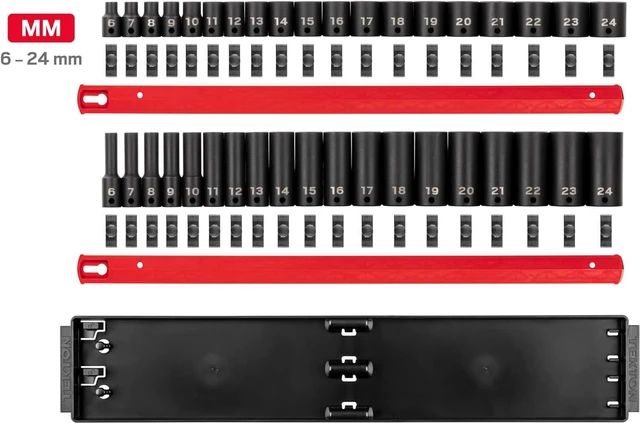 Alt view image 2 of 4 - TEKTON 3/8 Inch Drive 6-Point Impact Socket Set with Rails, 38-Piece (6-24 mm) | SID91211