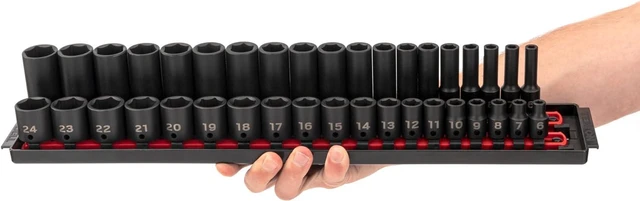Alt view image 3 of 4 - TEKTON 3/8 Inch Drive 6-Point Impact Socket Set with Rails, 38-Piece (6-24 mm) | SID91211