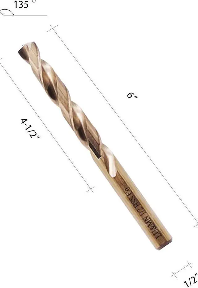 Main image of 1/2" M35 Cobalt HSS Jobber Length Twist Drill Bit with Straight Shank,Heavy Duty, Pack of 5 PCS, Drilling for Cast Iron, Heat-treated Steel, Stainless Steel and Other Hard Materials