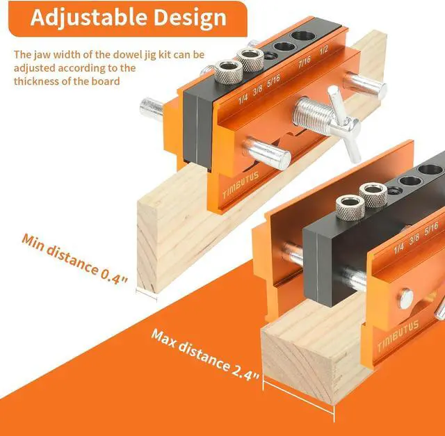 Alt view image 3 of 7 - Self Centering Doweling Jig Kit - Adjustable Width Dowel Jig Kit for Straight Holes, Biscuit Joiner Set, 6 Bushings, 3 Size Drill Bits - Woodworking Precision Tool