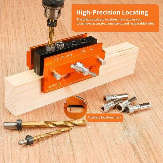 Alt view image 4 of 7 - Self Centering Doweling Jig Kit - Adjustable Width Dowel Jig Kit for Straight Holes, Biscuit Joiner Set, 6 Bushings, 3 Size Drill Bits - Woodworking Precision Tool