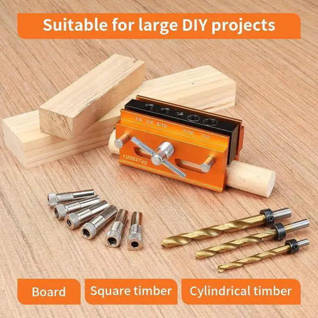 Alt view image 5 of 7 - Self Centering Doweling Jig Kit - Adjustable Width Dowel Jig Kit for Straight Holes, Biscuit Joiner Set, 6 Bushings, 3 Size Drill Bits - Woodworking Precision Tool