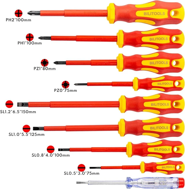 Alt view image 2 of 6 - BILITOOLS Insulated Screwdriver Set, 1000V Electrical Screwdriver Insulated VDE Tools for Electrician Magnetic Phillips Slotted Pozidriv Tips