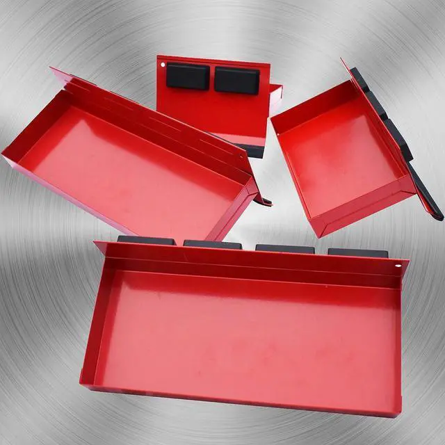 Alt view image 2 of 7 - Magnetic Shelf 4-Pcs Set - Red Tool Trays - Metal Tool Box With Strong Magnets - Storage for Toolbox - Tool Box Accessories for Van Workshop