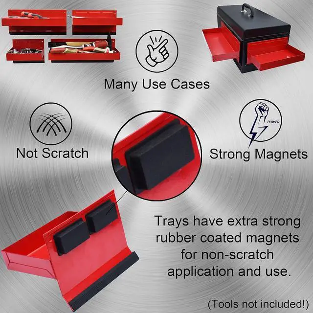 Alt view image 4 of 7 - Magnetic Shelf 4-Pcs Set - Red Tool Trays - Metal Tool Box With Strong Magnets - Storage for Toolbox - Tool Box Accessories for Van Workshop