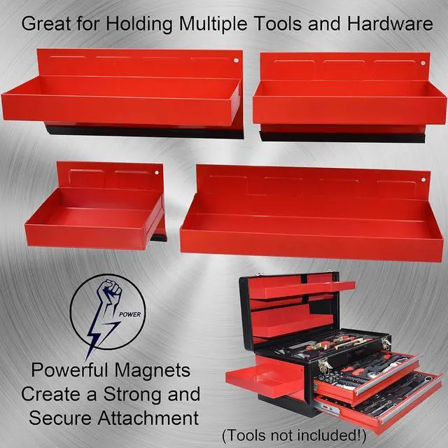 Alt view image 5 of 7 - Magnetic Shelf 4-Pcs Set - Red Tool Trays - Metal Tool Box With Strong Magnets - Storage for Toolbox - Tool Box Accessories for Van Workshop
