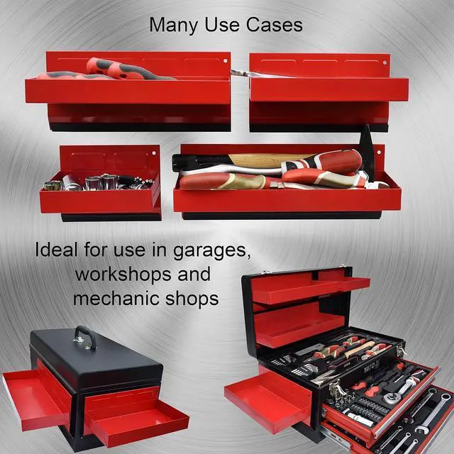 Alt view image 7 of 7 - Magnetic Shelf 4-Pcs Set - Red Tool Trays - Metal Tool Box With Strong Magnets - Storage for Toolbox - Tool Box Accessories for Van Workshop