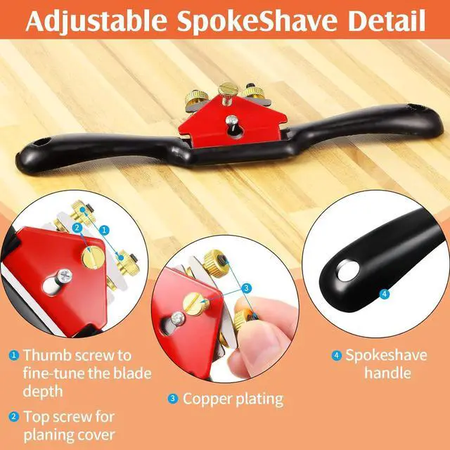 Alt view image 3 of 7 - 6 Pieces Adjustable Spokeshave Set 1 Piece Adjustable Spokeshave with Flat Base and 5 Pieces Metal Blade, Metal Blade Wood Working Hand Tool Nice for Wood Craft, Wood Carver Working (9 Inch)