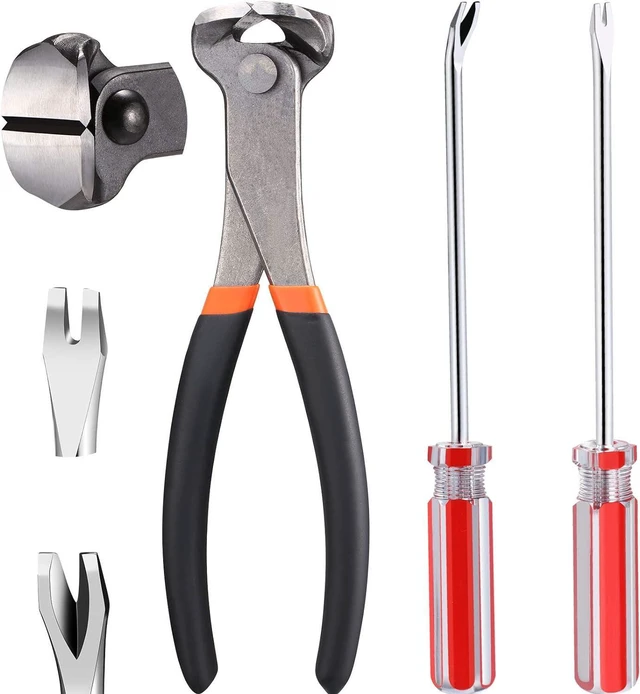 Main image of 3 Packs Nail Puller Nail Remover Tool Nippers Tack Puller End Cutting Pliers Set 7 Inch Nail Nippers Pliers with 6 Inch Bendable U Tip, V Tip Tack Puller to Remove Nails Jewelry Wire Cutter