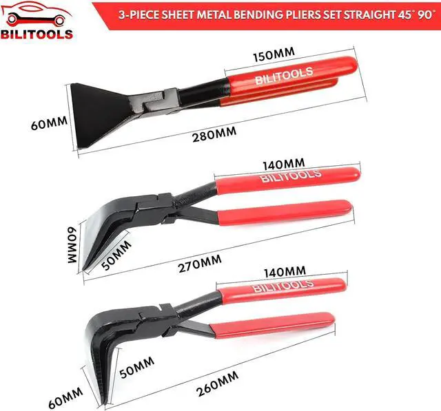 Alt view image 3 of 6 - 3-Piece Hand Seamer Sheet Metal Tools, Sheet Metal Bending Pliers Set Straight, 45° & 90° Bending Tool Comfort with Grip Handle
