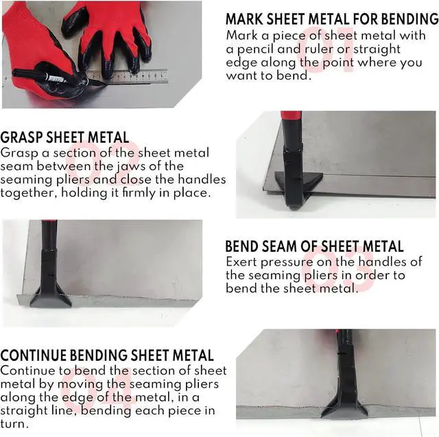 Alt view image 4 of 6 - 3-Piece Hand Seamer Sheet Metal Tools, Sheet Metal Bending Pliers Set Straight, 45° & 90° Bending Tool Comfort with Grip Handle
