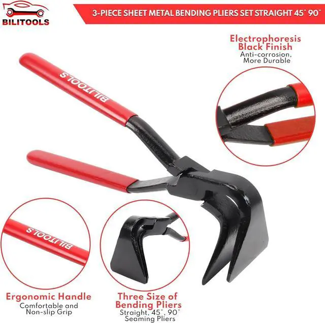 Alt view image 5 of 6 - 3-Piece Hand Seamer Sheet Metal Tools, Sheet Metal Bending Pliers Set Straight, 45° & 90° Bending Tool Comfort with Grip Handle
