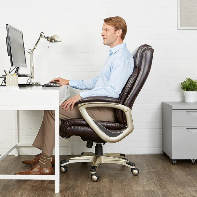 Alt view image 4 of 6 - Amazon Basics Big & Tall Executive Office Desk Chair - Adjustable with Armrest, 350-Pound Capacity - Black with Pewter Finish