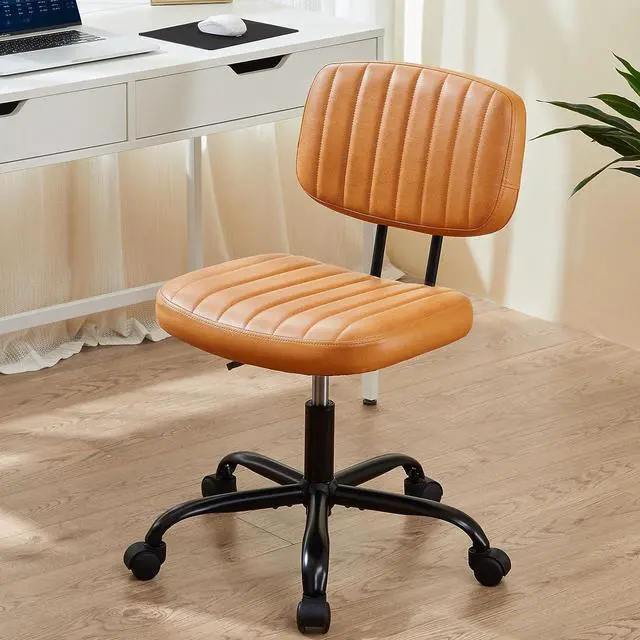 Main image of Sweetcrispy Small Office Desk Chair with Wheels Armless Comfy Computer Chair with Lumbar Support, PU Leather Low Back Adjustable Height 360° Rolling Swivel Task Chair Without Arm for Home, Bedroom