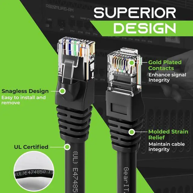 Alt view image 3 of 7 - GearIT Cat 6 Ethernet Cable 25 ft (20-Pack) - Cat6 Patch Cable, Cat 6 Patch Cable, Cat6 Cable, Cat 6 Cable, Cat6 Ethernet Cable, Network Cable, Internet Cable - Black 25 Feet
