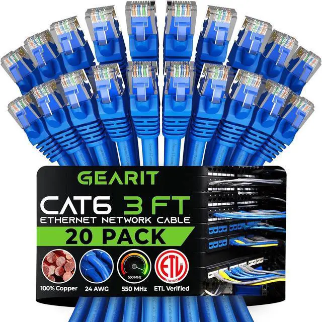 Main image of GearIT Cat 6 Ethernet Cable 3 ft (20-Pack) - Cat6 Patch Cable, Cat 6 Patch Cable, Cat6 Cable, Cat 6 Cable, Cat6 Ethernet Cable, Network Cable, Internet Cable - Blue 3 Feet