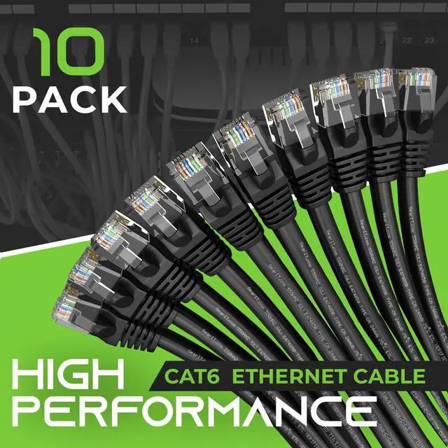 Alt view image 2 of 7 - GearIT Cat 6 Ethernet Cable 3 ft (10-Pack) - Cat6 Patch Cable, Cat 6 Patch Cable, Cat6 Cable, Cat 6 Cable, Cat6 Ethernet Cable, Network Cable, Internet Cable - Black 3 Feet
