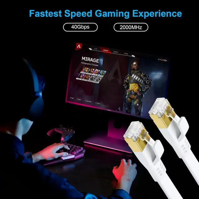 Alt view image 4 of 7 - DDMALL CAT 8 Ethernet Cable, 3ft High Speed 40Gbps 2000MHz Flat SFTP CAT8 Patch Cord, Gigabit Internet Network LAN Cable with Gold Plated RJ45 for Gaming, Modem, Router, Xbox, PC (3ft White)