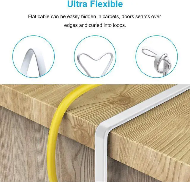 Alt view image 5 of 7 - DDMALL CAT 8 Ethernet Cable, 3ft High Speed 40Gbps 2000MHz Flat SFTP CAT8 Patch Cord, Gigabit Internet Network LAN Cable with Gold Plated RJ45 for Gaming, Modem, Router, Xbox, PC (3ft White)