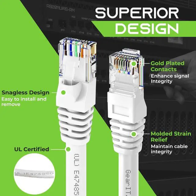 Alt view image 3 of 7 - GearIT 10 Pack, Cat 6 Ethernet Cable Cat6 Snagless Patch 25 Feet - Computer LAN Network Cord, White - Compatible with 10 Port Switch POE 10port Gigabit