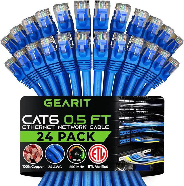 Main image of GearIT Cat 6 Ethernet Cable 0.5 ft 6-Inch (24-Pack) - Cat6 Patch Cable, Cat 6 Patch Cable, Cat6 Cable, Cat 6 Cable, Cat6 Ethernet Cable, Network Cable, Internet Cable - Blue 0.5 Foot