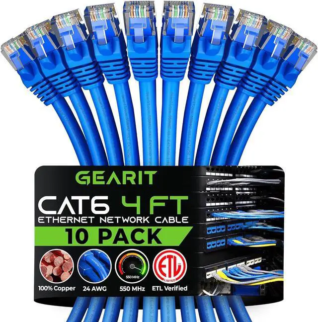 Main image of GearIT Cat 6 Ethernet Cable 4 ft (10-Pack) - Cat6 Patch Cable, Cat 6 Patch Cable, Cat6 Cable, Cat 6 Cable, Cat6 Ethernet Cable, Network Cable, Internet Cable - Blue 4 Feet