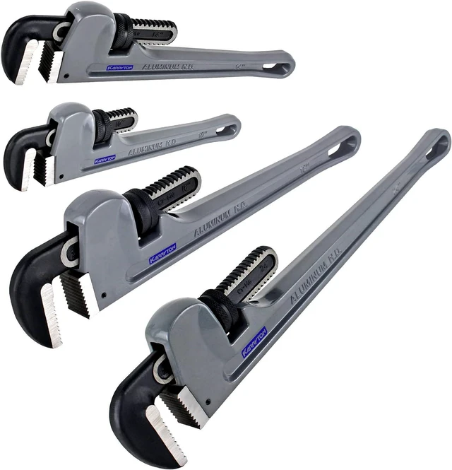 Main image of Aluminum Pipe Wrench Set, 10" 14" 18" 24"(4 Pack) Adjustable Straight Handle Plumbing Wrench Set, Heavy Duty Plumbers Tool with Drop Forged Jaw,Exceed the Standard GGG