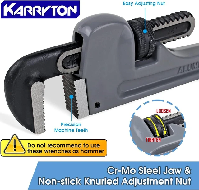 Alt view image 3 of 7 - Aluminum Pipe Wrench Set, 10" 14" 18" 24"(4 Pack) Adjustable Straight Handle Plumbing Wrench Set, Heavy Duty Plumbers Tool with Drop Forged Jaw,Exceed the Standard GGG