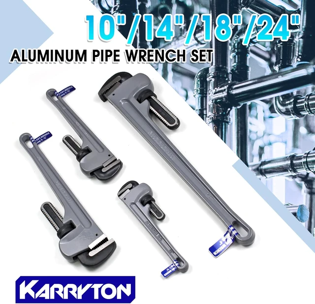 Alt view image 7 of 7 - Aluminum Pipe Wrench Set, 10" 14" 18" 24"(4 Pack) Adjustable Straight Handle Plumbing Wrench Set, Heavy Duty Plumbers Tool with Drop Forged Jaw,Exceed the Standard GGG