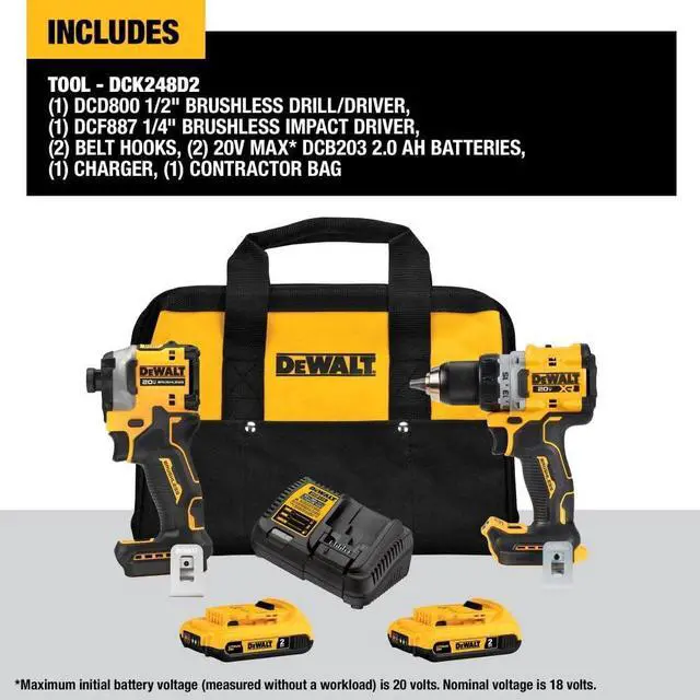 Alt view image 3 of 7 - DEWALT 20V MAX* XR Cordless Drill and Impact Driver Kit, Power Tool Combo Kit, Brushless, with 2 Batteries and Charger (DCK248D2)