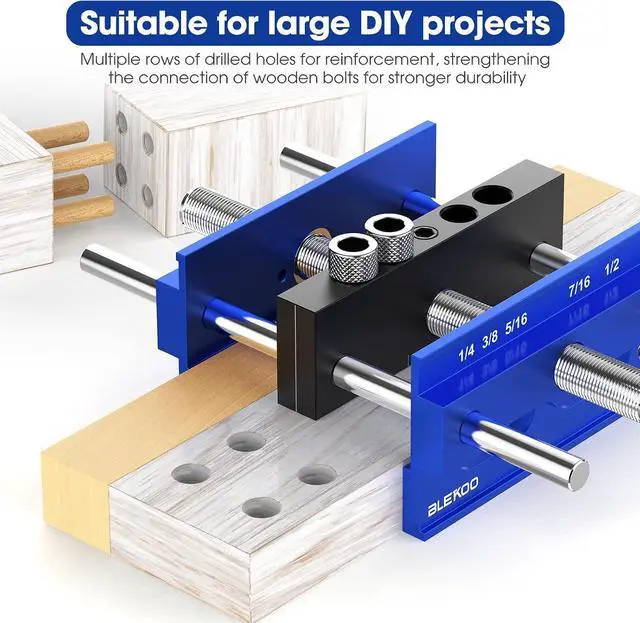 Alt view image 4 of 7 - Upgraded 6.7 inch Self Centering Doweling Jig Kit, Drill Jig For Straight Holes Biscuit Joiner Set With 6 Drill Guide Bushings, Adjustable Width Drilling Guide Power Tool Accessory Jigs (Blue)