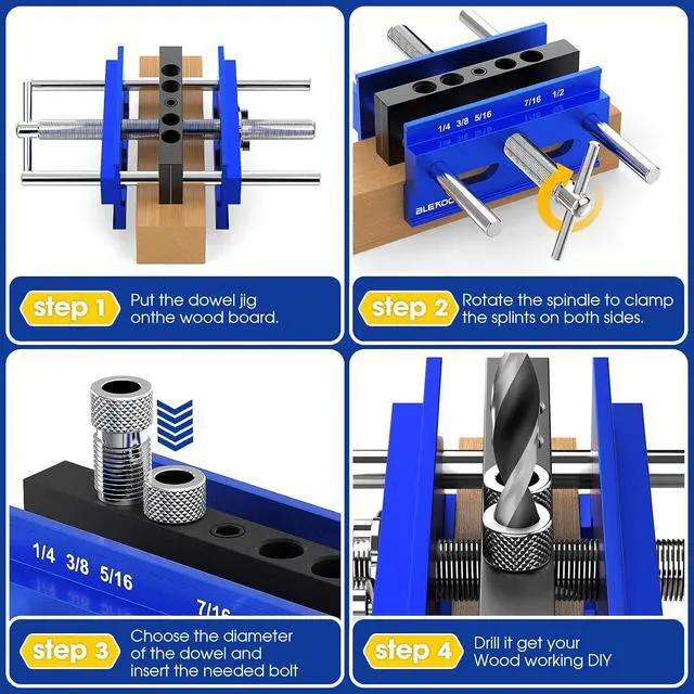 Alt view image 5 of 7 - Upgraded 6.7 inch Self Centering Doweling Jig Kit, Drill Jig For Straight Holes Biscuit Joiner Set With 6 Drill Guide Bushings, Adjustable Width Drilling Guide Power Tool Accessory Jigs (Blue)