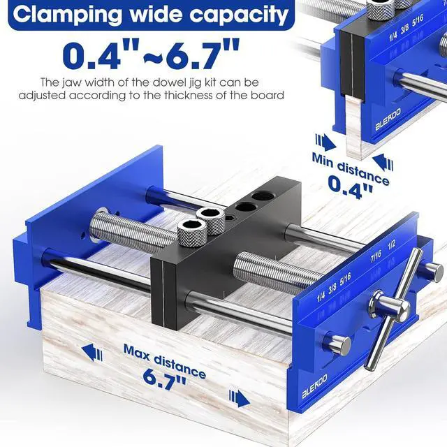 Alt view image 3 of 7 - Upgraded 6.7 inch Self Centering Doweling Jig Kit, Drill Jig For Straight Holes Biscuit Joiner Set With 6 Drill Guide Bushings, Adjustable Width Drilling Guide Power Tool Accessory Jigs (Blue)