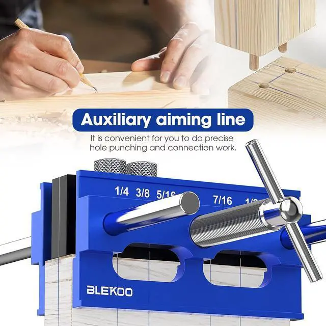 Alt view image 6 of 7 - Upgraded 6.7 inch Self Centering Doweling Jig Kit, Drill Jig For Straight Holes Biscuit Joiner Set With 6 Drill Guide Bushings, Adjustable Width Drilling Guide Power Tool Accessory Jigs (Blue)