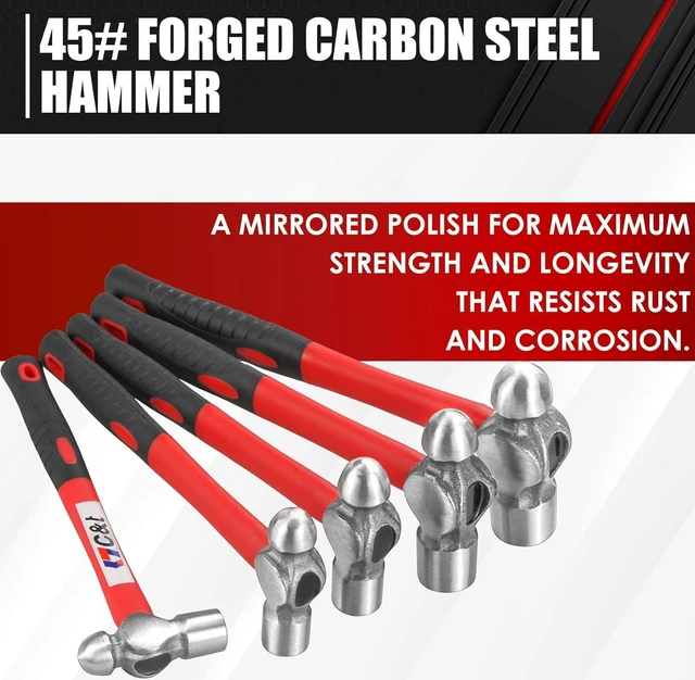 Alt view image 2 of 7 - 5-Piece Ball Peen Hammer Set, 8/12/16/24/32oz