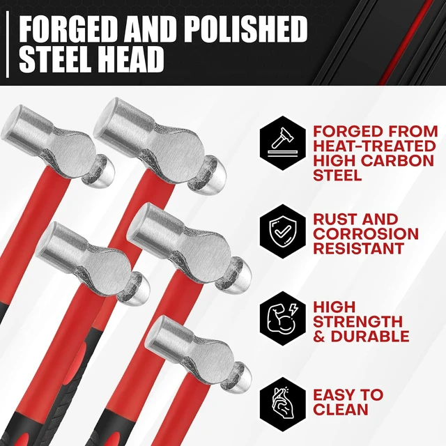 Alt view image 4 of 7 - 5-Piece Ball Peen Hammer Set, 8/12/16/24/32oz
