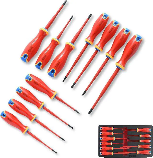 Main image of FESA Electrician Insulated Screwdriver Set - 1000V 11-Piece Professional Electrician Screwdriver Set with Magnetic S2 Steel Tips - Pozidriv, Phillips, Flathead or Slotted & Torx - Insulated Tools