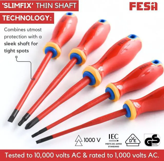 Alt view image 2 of 7 - FESA Electrician Insulated Screwdriver Set - 1000V 11-Piece Professional Electrician Screwdriver Set with Magnetic S2 Steel Tips - Pozidriv, Phillips, Flathead or Slotted & Torx - Insulated Tools