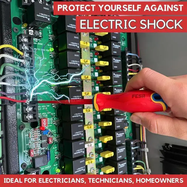 Alt view image 5 of 7 - FESA Electrician Insulated Screwdriver Set - 1000V 11-Piece Professional Electrician Screwdriver Set with Magnetic S2 Steel Tips - Pozidriv, Phillips, Flathead or Slotted & Torx - Insulated Tools