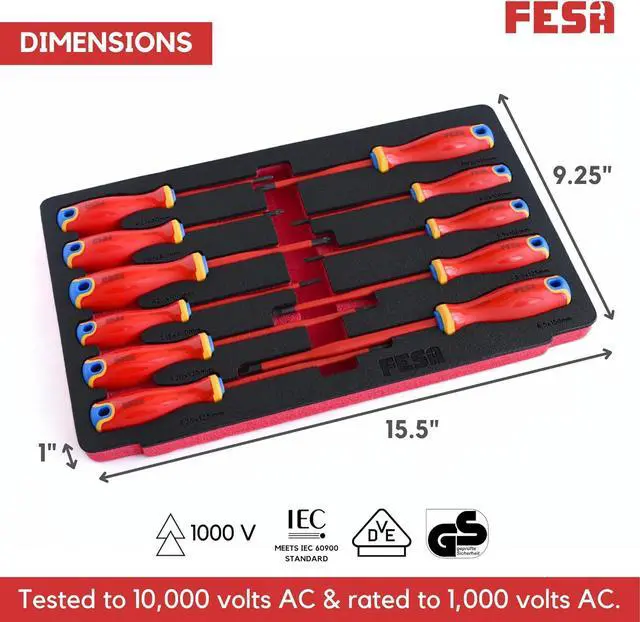 Alt view image 6 of 7 - FESA Electrician Insulated Screwdriver Set - 1000V 11-Piece Professional Electrician Screwdriver Set with Magnetic S2 Steel Tips - Pozidriv, Phillips, Flathead or Slotted & Torx - Insulated Tools