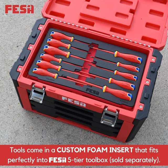 Alt view image 7 of 7 - FESA Electrician Insulated Screwdriver Set - 1000V 11-Piece Professional Electrician Screwdriver Set with Magnetic S2 Steel Tips - Pozidriv, Phillips, Flathead or Slotted & Torx - Insulated Tools